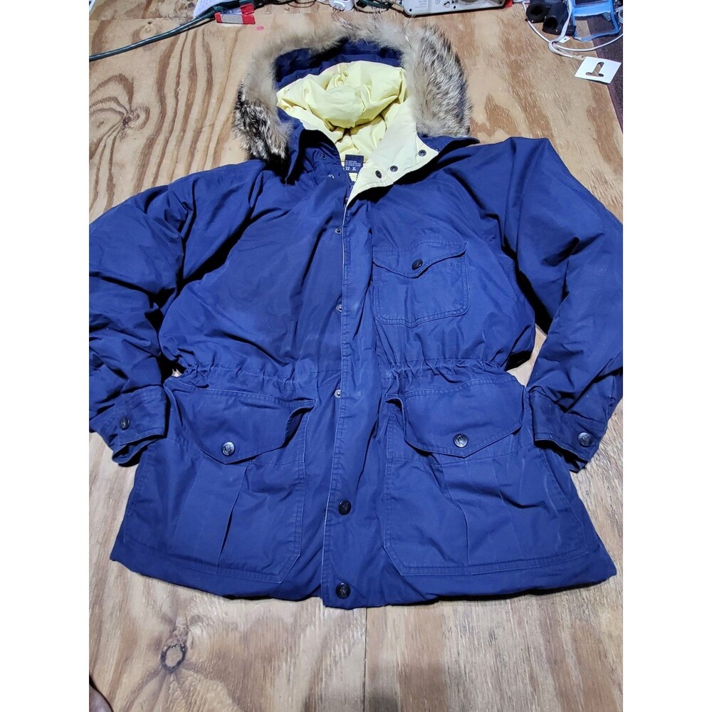 Nautica Blue Duck Down Parka Coyote Fur Hooded Zip L Jacket Draw String @jrack